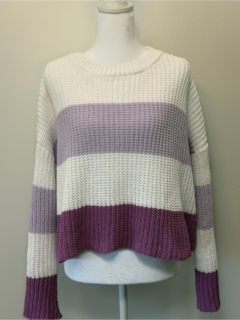 Purple & White Striped Knit Sweater